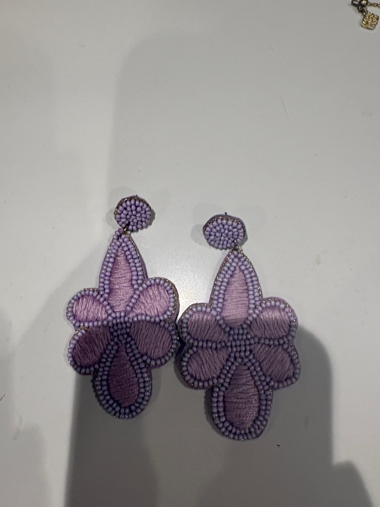 Lavender Beaded Flower Drop Earrings - Women Jewelry By Lisi Lerch 20$